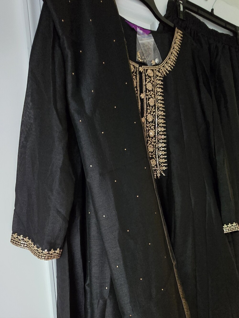 Libas Black Gold Embroidered Anarkali Kurta Set Dupatta Indian Size Xxl - Picture 7 of 9